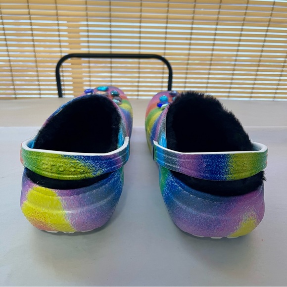Crocs Rainbow Classic Lined Spray Dye Slip-On Clog Shoes - Picture 7 of 11